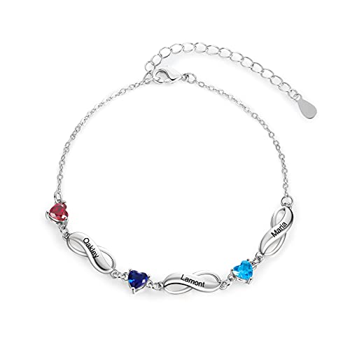 Personalized Infinity Mothers Bracelets Custom 1-7 Names Heart Birthstone Bracelets for Women Adjustable Link Bracelet Gifts for Mom Grandma
