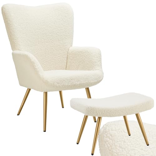 tectake® Skandinavischer Stil Ohrensessel, Sessel Hygge mit Hocker,...