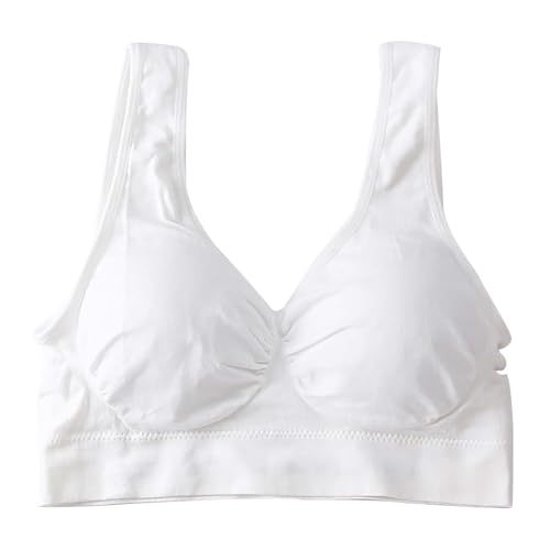 Uwdiohq Sujetador De Mujer En Algodón Transpirable Sujetadores Soporte para Mujer, con Correa Ajustable, Total, Cómodos, Sin Aros, Inalámbricos Vestir (White, M) Deportivo Aros Bralette Blanco