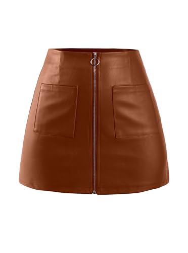 Avanova Women Faux Leather Mini Skirt High Waisted Zipper Pocket Short Skirt3