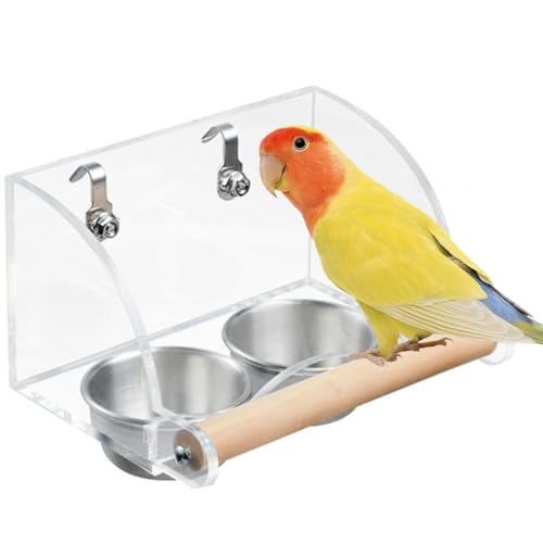 XFSRG Comedero Pajaros Exterior Transparente con Dos Recipientes y Percha de Madera Ideal para Casa Pajaros Exterior y Jardín
