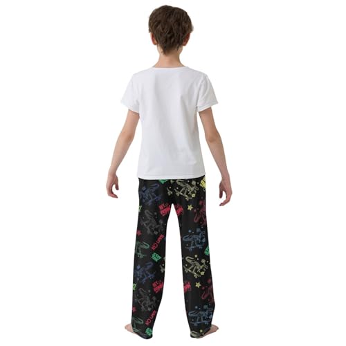 ZZXXB Dinosaurs Skate Boys Long Pants Soft Trousers Elastic Waist Kids Lounge Bottoms with Pockets S-XL3