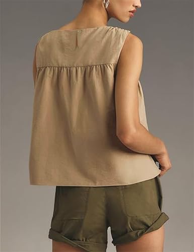 Tanming Womens Sleeveless Peplum Top Swing Tank Loose Fit Back Button Casual Blouse Ruffled Shirts3