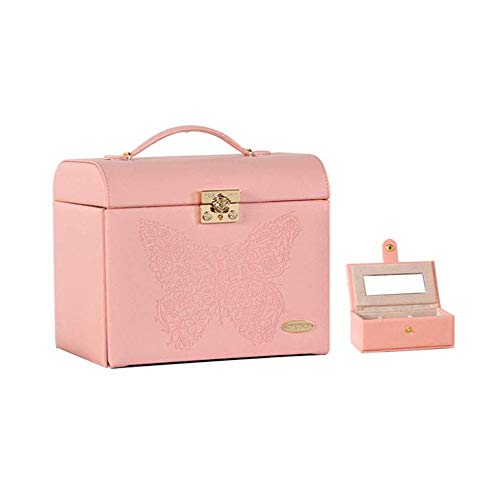 Preisvergleich Produktbild ASDAD Schmuckschatulle Leder Reise Kosmetiktasche Zug Schmuckschatulle Organizer Aufbewahrung Kleiner Tragbarer Spiegel Für Make-up Und Juwelen Für Mädchen Geschenk