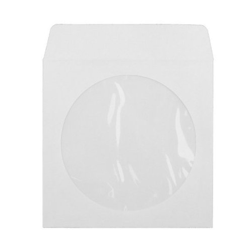 CD/DVD White Paper Sleeves with Clear Window and Flap, Self Adhesive