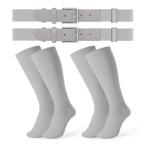 Image of JASGOOD 2 Pack Baseball Socks and Belt Combo Set Softball Socks and Belts Elastic Waist Belt for Youth and Adult Boys