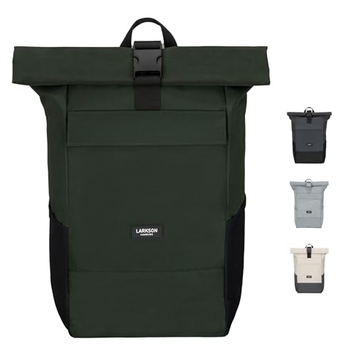 LARKSON Rucksack Damen Herren Grün - No 4 - Rolltop Backpack mit Laptopfach Uni, Arbeit & Fahrrad - Großer Reiserucksack - Wasserabweisend