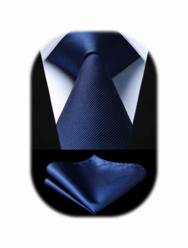Enlision Cravate Homme Bleu Marine Cravate et Pochette de Couleur Unie Mariage Ensemble de Cravate et Mouchoir Set Travail Fete Cadeau pour Hommes Bleu