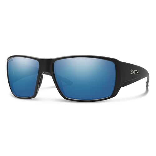 SMITH Guide’s Choice Fishing Sunglasses – Men’s & Women’s Performance Eyewear, 100% UV Protection for Water Sports & Active Days – Matte Black + Blue ChromaPop Polarized Mirror Lenses