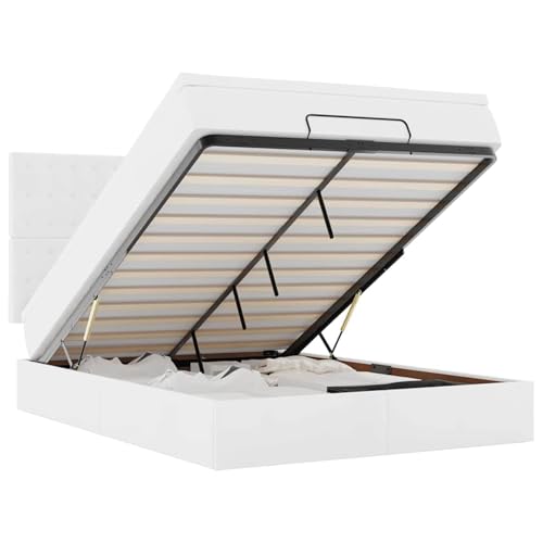 Fasba Ottoman-Bett mit Matratze Weiß 140x190 cm Kunstleder, Polsterbett Doppelbett Stilvolles Funktionsbett mit hydraulischem Stauraum3313002 – Bild 3