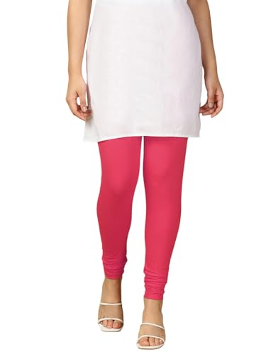 Image of Lux Cozi PYNK Solid Premium Cotton Lycra Churidar Leggings for Women | Regular Fit Elastic Waist Full Length Women Leggings | Free Size