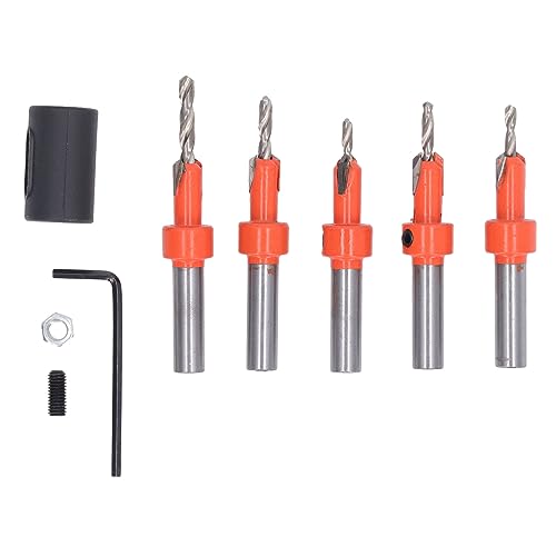 Limit Countersink Bit, Adjustable Height Wood Countersink Bits 5PCS Plastic Storage Box with Hex Wrench for Pinewood Plate