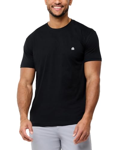 INTO THE AM Men's Fitted Crew Neck Logo Basic Tees - Modern Fit Fresh Classic Short Sleeve T-Shirts for Men (Black, Large)