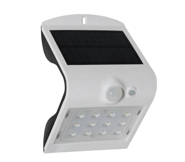 Generico Applique Solare da Esterno 1,5W 220lm 4000K IP65 con Sensore Crepuscolare e di Movimento PIR – Lampada LED Ricaricabile con Pannello Solare – 2 Modalità – Bianco o Nero (Bianco)