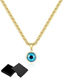 DAFNE Collar de mal de ojo, unisex, acero inoxidable, con amuleto Nazar - Collar de mal de ojo bañado en oro de 18 quilates, un amuleto de estilo vintage | regalo de viaje y recuerdo de crucero