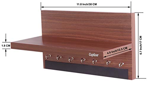 Image of Captiver Engineered Wood Wall Mount Key Holder with Storage Shelf (7 Hooks, Teak) Home Office Living Room Bedroom Antique Decor Items Keyholder