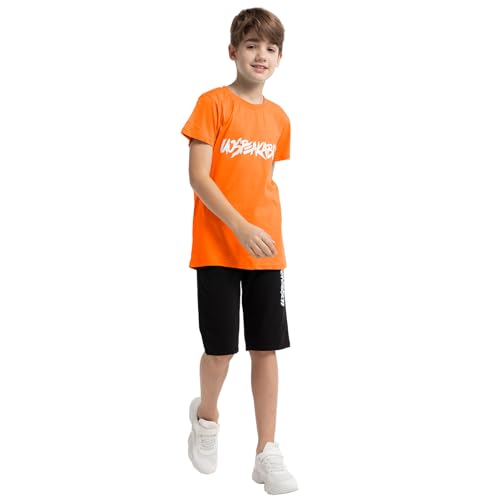 Image of amropi Boys Shorts Set Cotton T-Shirt and Short Pants 2 Pieces Summer Tracksuit for Age 2-12 Years