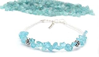 Natural Raw Apatite and White Topaz Bracelet in 925 Sterling Silver, Dainty, Rough Gemstone Bracelet, Apatite Rough, Uncut Stone Bracelet