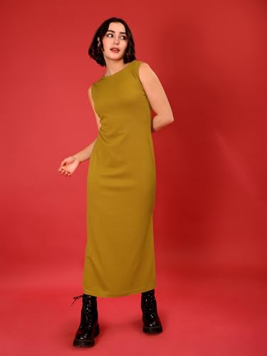 Image of PURVAJA Women's Bodycon Maxi Sleeveless Round Neck Solid Dress