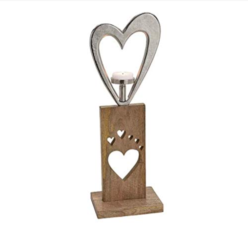 Wurm KG - Soporte para Velas (Metal, Madera de Mango), diseño de corazón, Color Plateado