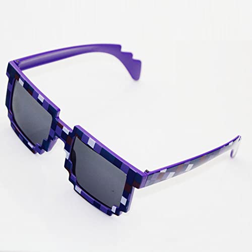 Image of DC DECORIO Thug Life Sunglasses Pixel Gangsta Life Funny Novelty Shades With Box Packing (Black) (CHECK-PURPLE)