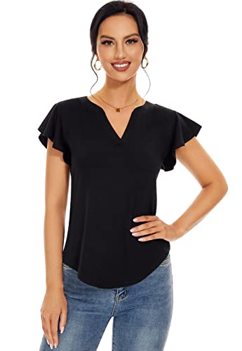 Star Vibe 3 Pack Women's V-Neck T-Shirts Short Sleeve Summer Tops Casual Ruffle Sleeve Tee Shirt Slim Fit Blouses2