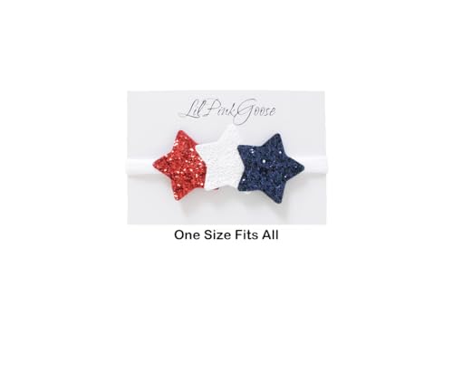 4th of July Baby Nylon Headbands Fourth of July Glitter Star Headbands for Newborn Toddlers Red White and Blue One size fits all Baby (Khaki Band)4