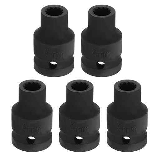 Image of HARFINGTON 5pcs 1 /2 inch Drive x 9mm Shallow Impact Socket 12-Point Metric CR-V Steel Spindle Nut Impact Flip Sleeve for Home Auto Nuts Bolts Repair
