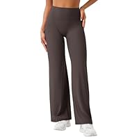 ZAAYO Nahtlose Yoga Hosen Damen Straight Leggings Hohe Taille Flared Leggings Sport Yoga Legging Damen 33" Blickdicht Schlaghose Dunkelbraun S Lang