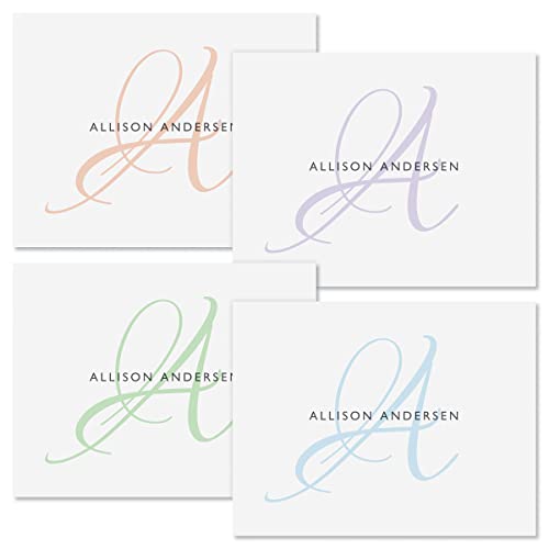 Initial Personalized Note Card (4 Color Choices) - 24 Cards with White Envelopes, 4&frac14; x 5&frac12; Inch...