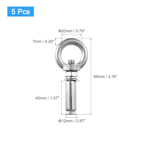 Image of uxcell Ring Lifting Expansion Eyebolt, 5pcs M8x60mm 304 Stainless Steel Expansion Screw with Eye Ring for Concrete Brick Wall
