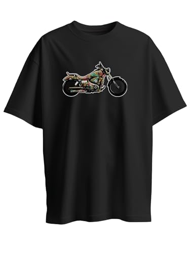 Image of T-Shirt for Men - 100% Cotton Ladakh Motorcycle Rider Half Sleeve Round Neck Graphic Print | Regular & Oversized Fit | 180 /220 GSM | S-5XL | Black, Navy Blue, Olive, Red, White