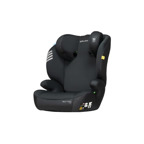 Play Belt two i-size - Silla de coche i-Size niños grupo 2 3 de 3 a 12 años (100 a 150 cm), alzador, instalación en todos los coches con cinturón, sin isofix. Color negro