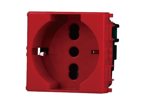 Schuko Socket Compatible with Vimar Plana 2P+T 10/16A 250V Colour Red 2116, White - Image 3