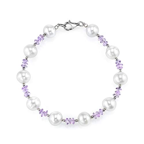 THE PEARL SOURCE 8-9mm Genuine White Freshwater Cultured Pearl & Amethyst Bracelet