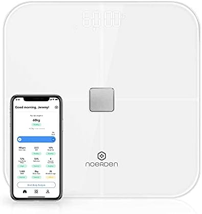 NOERDEN - Smart Body Scale SENSORI - Scale for Body Weight with Step-On Technology, Wi-Fi/Bluetooth, LED Display and Tempered Glass - Body Fat, Heart Rate, BMI Analysis with Mobile App - White