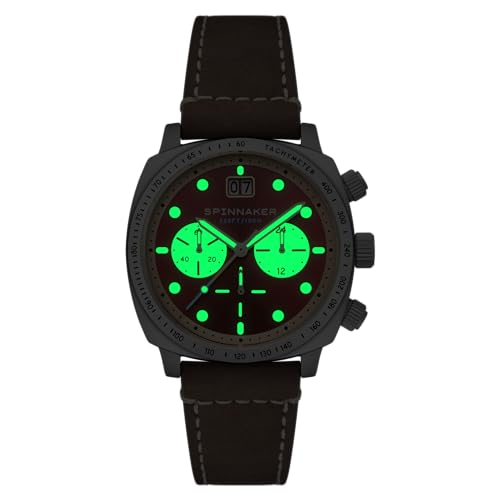 Image of Spinnaker Hull Men's Chronograph Watch - Meca-Quartz Movement, Stainless Steel Cushion Case, Leather Strap, Water Resistant 100m, SP-5068