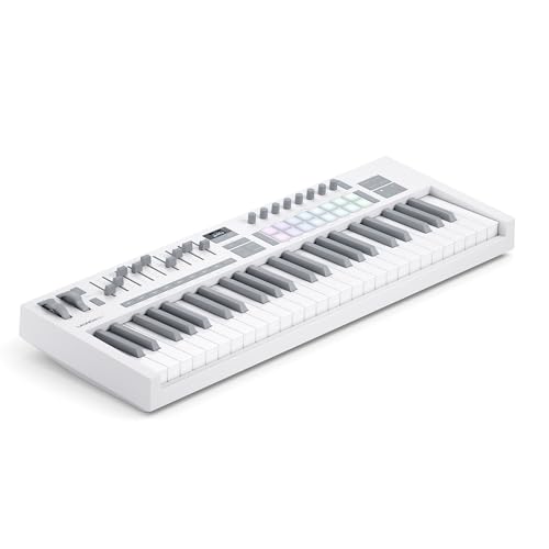 Image of Novation Launchkey 49 MK4 White - 49 Semi-Weighted Key, USB, MIDI Keyboard Controller with DAW Integration. Chord & Scale Modes, 16 Drum Pads, Arpeggiator, & Includes Music Creation Software Bundle | 49 Semi-Weighted Piano-Style Keys, 16 Rgb Velocity-Sensitive Pads with Polyphonic Aftertouch, 8 Endless Rotary Encoders