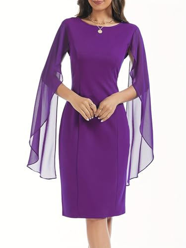 Image of HELYO Women's Chiffon Cloak Sleeve Mini Cape Dress V-Back Semi-Formal Elegant Bodycon Wedding Guest Evening Cocktail Dresses