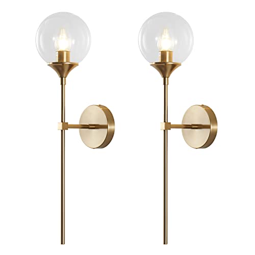 Image of KCO Lighting Gold Globe Wall Sconce Mid Century Modern Glass Wall Light Fixtures Bathroom Mirror Vanity Wall Lamp Set of Two for Living Room Bedroom