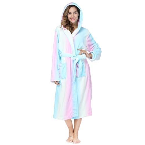 RONGTAI Women Hooded Fleece Robe, Long Plush Robes for Women With Hood Soft Warm Bathrobe