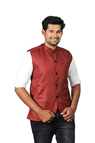 Image of PRAKASAM COTTON Men's Cotton Blend Nehru Jacket(Sleeveless wait coat)