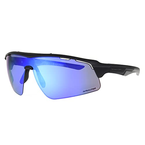 Rawlings Fake Pump Shield Sport Sunglasses for Men, Matte Black/Blue Mirror, 65mm