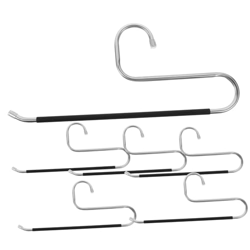 Cabilock Space-Saving Pants Hangers Set 6pcs Black Stainless Steel Open-Ended Non-Slip Universal for Wardrobe Closet