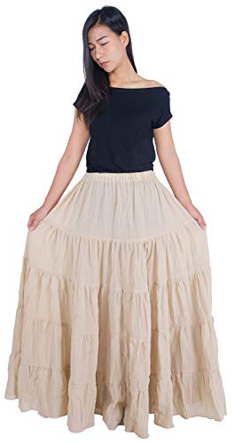 Lannaclothesdesign Women's Cotton Long Ruffle Full Circle Long Skirts Maxi Skirt