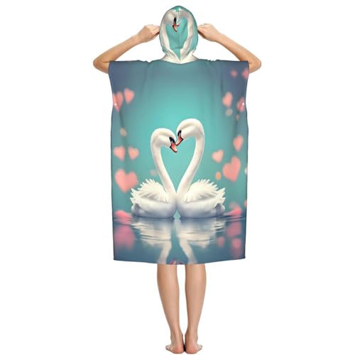 Poncho toalla para adultos con capucha de 110 cm y diseño El cisne enamorado 4