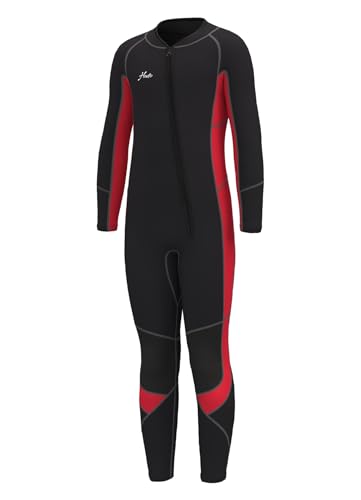 Hevto Kids Wetsuit for Boys Girls Toddler Size 6 Child Youth 3/2mm Neoprene Full Wet Suit Front Zip Thermal Swimsuit Swimming in Cold Water (K3-Red, 6)