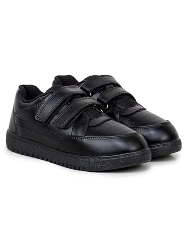 Image of ATHCO Unisex-Child Care-V2-Velcroo School Shoes | Soft Cushioned Memory Foam Heel Pad Support | Kid's | Boy's | Girl's | Children |Uniform Shoes | Lightweight | Velcroo |Easy Wear & Care| Formal Shoes | Padded Textured Heel Grip Lining | Breathable | All Day Comfort