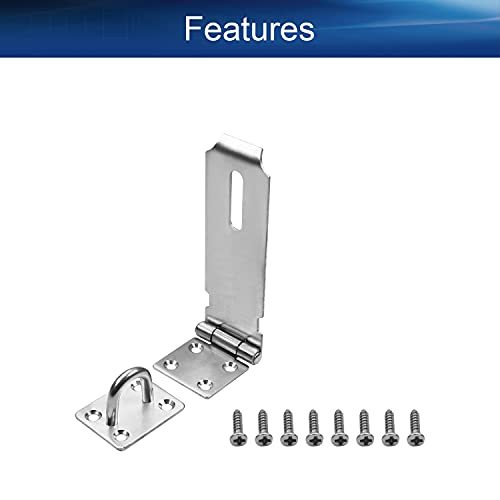 Image of Hasp Staple Padlock Latch, 167mm Length,Stainless Steel Furniture Cupboard Door Stainless Steel Silver Tone 1pcs