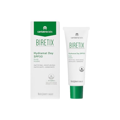 Cantabria Labs – Biretix Hydramat Day SPF30 – Fluido Facial Hidratante con efecto matificante 50 ml – Cuidado diario de Pieles Grasas con Tendencia Acneica – Fórmula Oil Free y Protección Solar SPF 30